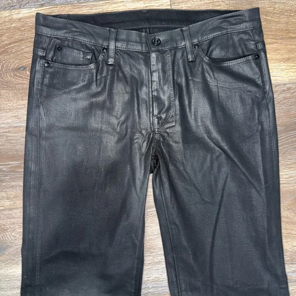 For All Mankind Womens High Rise Coated Slim Wide Leg Jeans Size 32 in Black🖤 - Picture 4 of 11